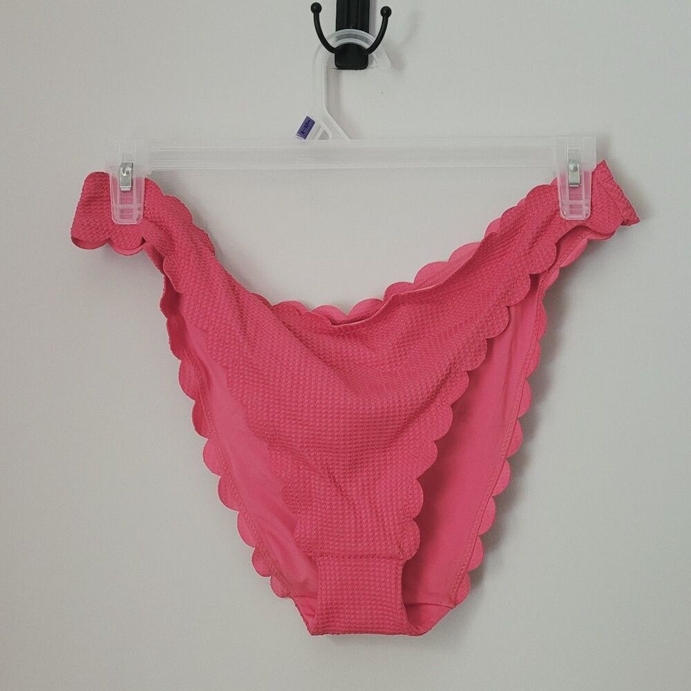 Aerie Scallop Edge Waffle Bikini Bottom in Pink Size Extra Large